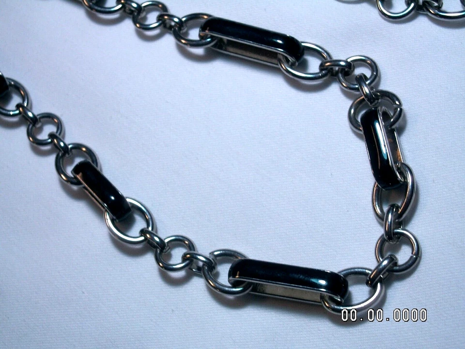 ...Coldwater Creek... Siver тон, черная эмаль цепочка ожерелье... - Изображение 3 из 4