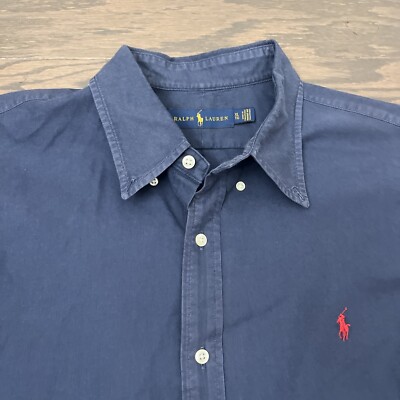 Polo Ralph Lauren Mens Navy Blue Solid Long Sleeve Button Shirt