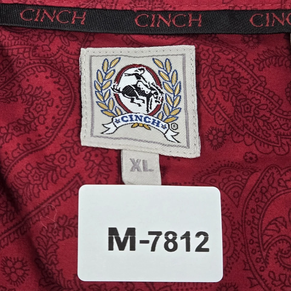 Camisa con botones Cinch para hombre XL roja logotipo escudo bordado cachemira floral occidental Foto 2 de 4