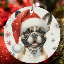 Merry Xmas French Bulldog Dog Santa Snow Winter Christmas Ornament Gift Decor