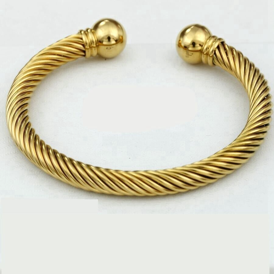 Mens Sculpted Cable Cuff Bracelet In 18K Yellow Gold, 7mm | David - Foto 3
