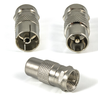 F Stecker auf Koaxial Kupplung TV Adapter SAT Antennenkabel Buchse + Stecker IEC