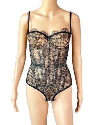 新品★Roberto Cavalli★SEXYトップス★高品質★ストレッチ Roberto Cavalli S/S 2003 Bustier Lace-Up Corset Sheer Lace