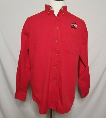 Lee Sport Ohio State University Buckeyes Mens L Button Down Dress Shirt OSU Red