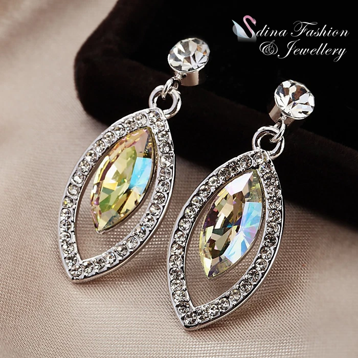 18K White Gold GF Made With Swarovski Element Marquise Luminous Green Earrings Foto 4 de 4
