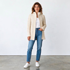 L L Bean Signature Fisherman Cream Cable Knit Cardigan XS