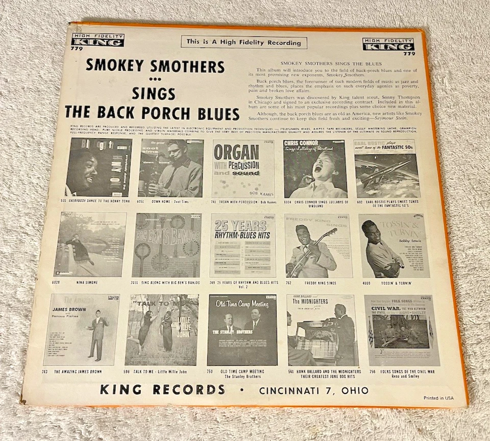 SMOKEY SMOTHERS: "Sings The Backporch Blues": 1st KING MONO 1962 LP: DEEP GROOVE - Image 3 of 4