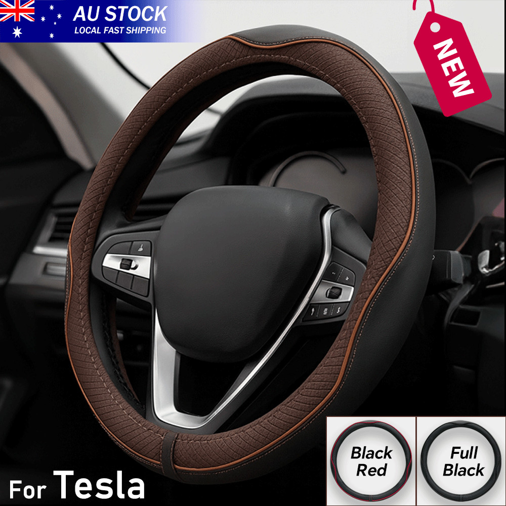 Customized Auto Car Steering Wheel Cover Leather For Tesla 37-38cm Round Shape