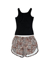Women's 2 Piece Pajama Set, Ribbed Tank Top Relaxed Leopard Shorts Size M