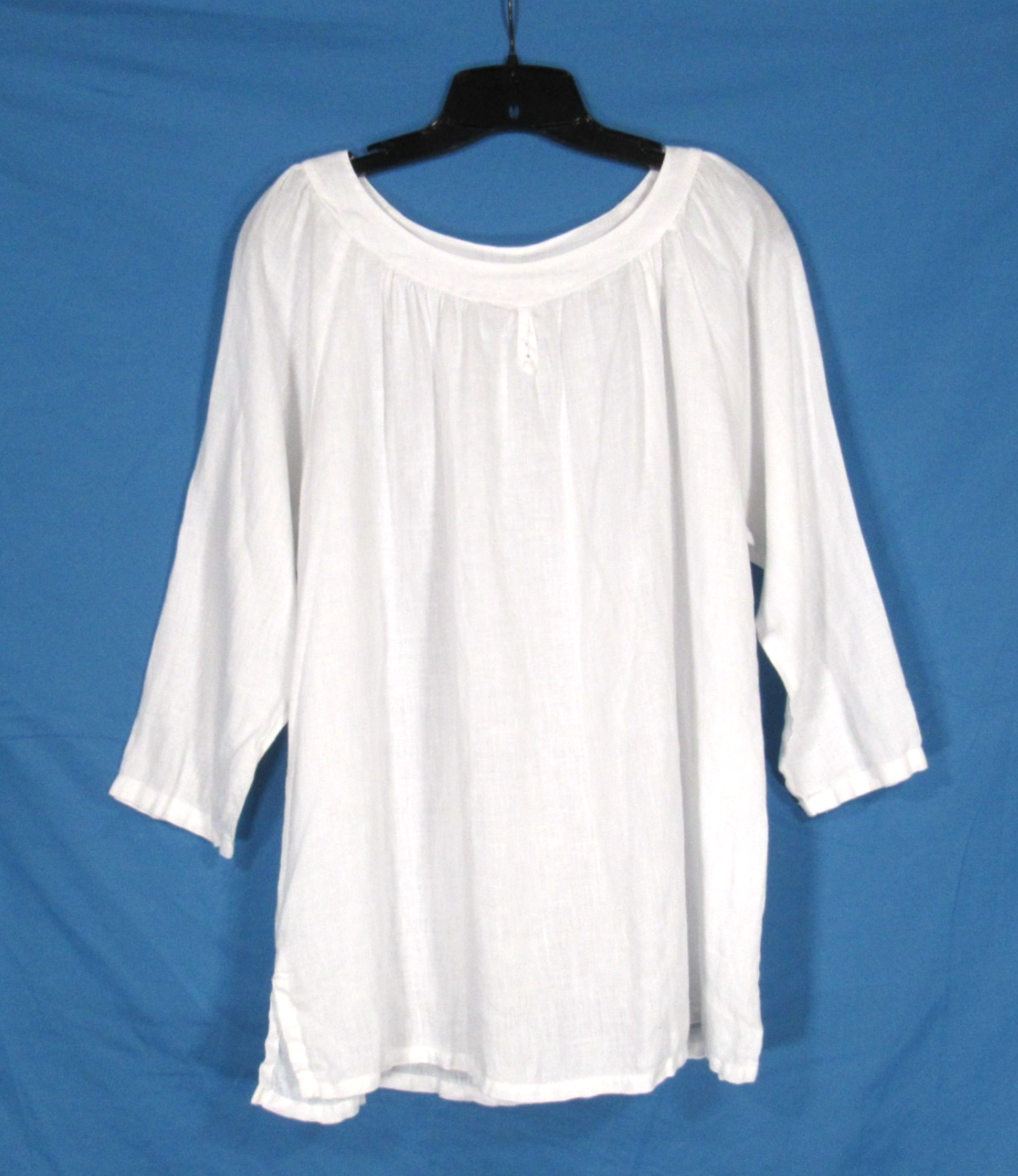 MATCH POINT Lightweight LINEN Lagenlook KEYHOLE 3/4 Sleeve PEASANT BLOUSE/TOP M