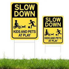 Slow Down Sign With Metal Stake, 16x12inches, Kids and Pets at Play 1 Pack