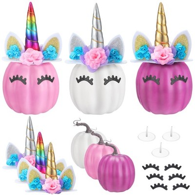 Unicorn Pumpkin Decorating Sets Thanksgiving Artificial Crafts 3 Reusable Uni...