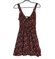Y2K Babydoll Dress Wet Seal Floral Mesh M 90s Colorful USA Tie Back Bubble Hem