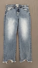 KanCan Jeans Womens 9/28 High Rise Wide Leg Cropped Raw Hem Medium Wash