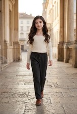 New ZARA Girls Kids Gray  Black Plaid Pants Trousers Elastic Waist SZ 13/14