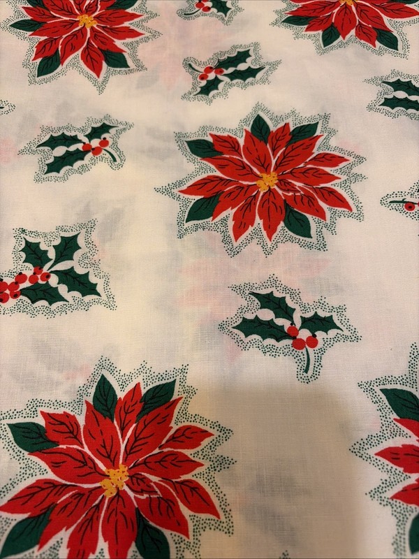 Vintage Cotton Fabric Christmas Poinsettias Springs  3 And 3/8 Yards  60” Wide