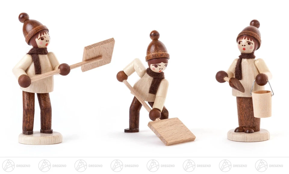 GROßHANDEL DREGENO Miniatur Schneeräumer natur H=ca 6 cm NEU Erzgebirge Weihnachtsfigur Holzfigur