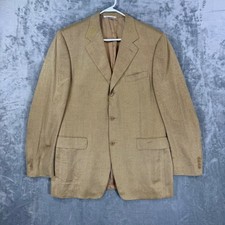 Canali Mens 3 Button Blazer Sport Coat Size 52 L Tan Bamboo Rayon Saks Fifth Ave