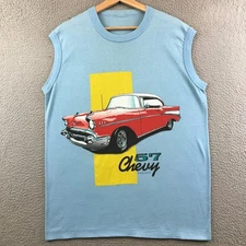 Vintage 80s 57 Chevy Muscle Car Sleeveless T Shirt Sun Sportswear Mens L