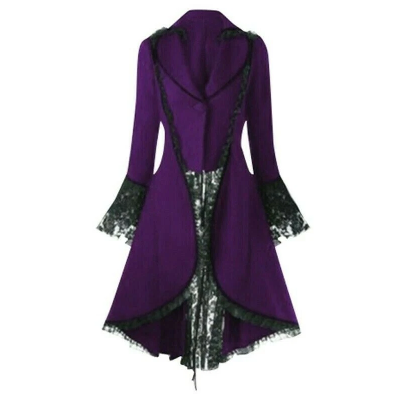 Retro Gothic Long Coats Punk Rave Jacket Victorian Dress Brocade Steampunk Women - Image 2 of 4
