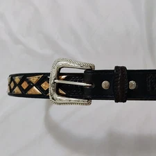 Vintage Nocona Belt Co Studded Leather Belt Western Sz 38 Brown Made In Texas