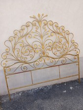 TESTATA LETTO MATRIMONIALE FERRO BATTUTO A RICCIOLI E FOGLIE  DORATA 1940 EMILIA
