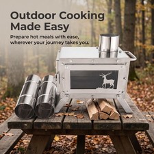 Portable Wood Burning Stove for Camping, Hunting, Ice Fishing with Chimney Pipe