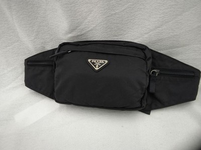 Prada Tessuto Nylon Body Bag Belt Bag Waist Pouch Black Triangle Logo Crossbody