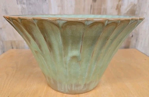 Vintage Frankoma Pottery Green Fluted Bowl Planter MCM A10 Old