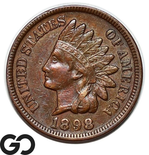 1898 Indian Head Cent Penny, Choice AU