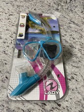 U.S. Divers Lady Silicone Mask  Snorkel Set Blue Tempered Glass