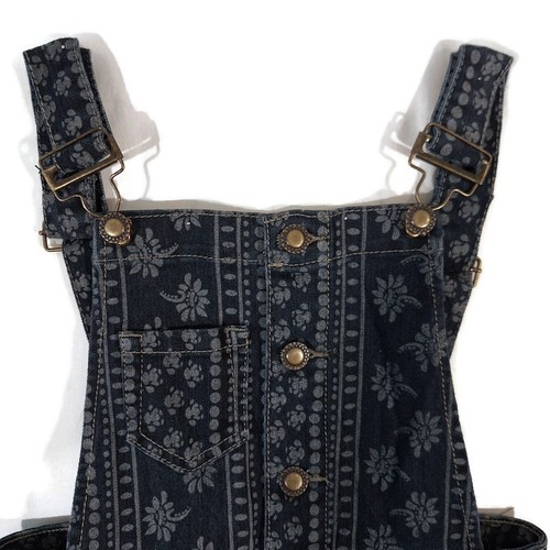 12K Overalls Teen Girls Size 12 Blue Denim Hippie Pattern 6 Pocket Cotton Blend - Picture 4 of 16