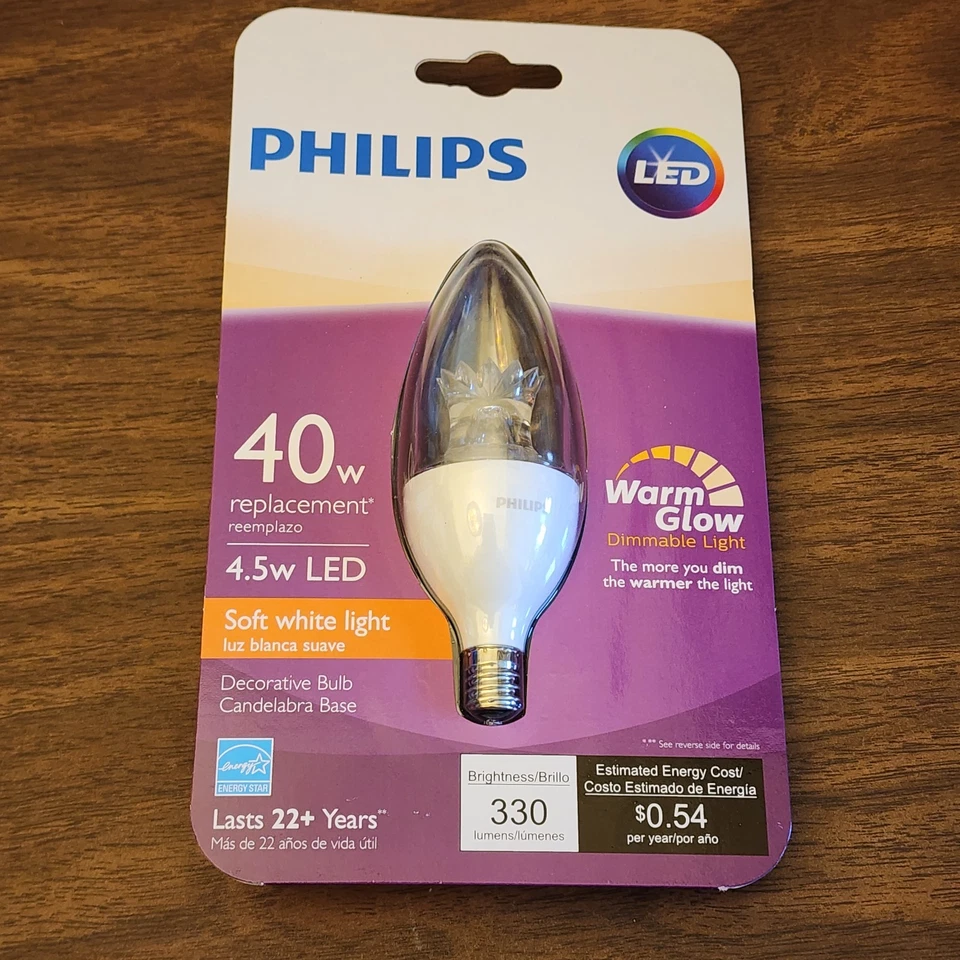Philips 4.5w LED (Replaces 40w) Dimmable Warm Glow Sparkle Effect Candelabra x6 - Image 2 of 4