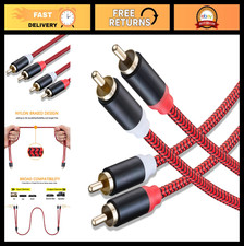25Ft RCA Cable, 2 Male to 2 Male Audio Stereo Subwoofer Cord, Nylon-Braided, Hi-