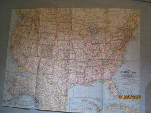VINTAGE UNITED STATES WALL MAP National Geographic July 1961
