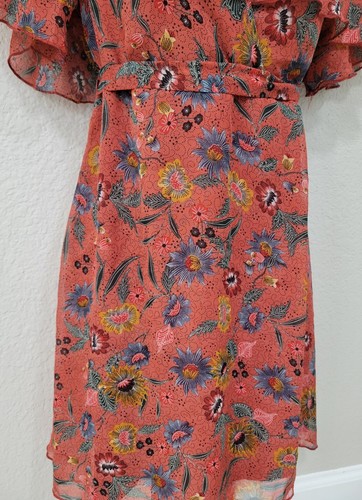 Boohoo Ruffle Hem Floral Maxi Dress Gray Flutter Sleeve Plus Sz US 4-BEAUTIFUL! - Picture 2 of 6