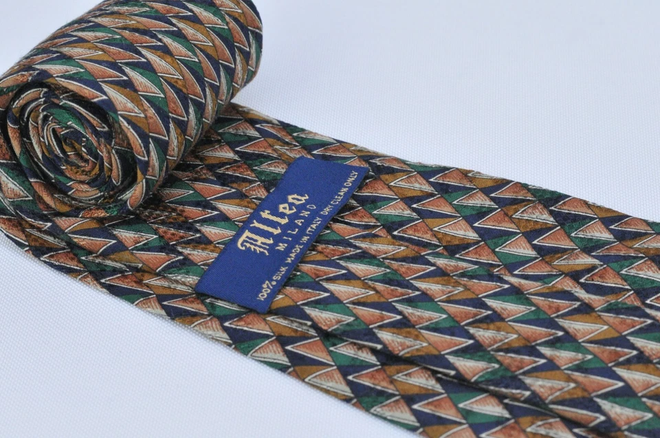Corbata estampada de seda marrón verde y azul Altea Milano para hombre 58 x 3,75 pulgadas Foto 4 de 4