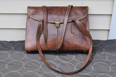 NWOT Patricia Nash Shoulder Purse Bag Satchel Riot Rust European Map