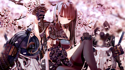 Anime girls atha original characters samurai cherry playmat gaming mat