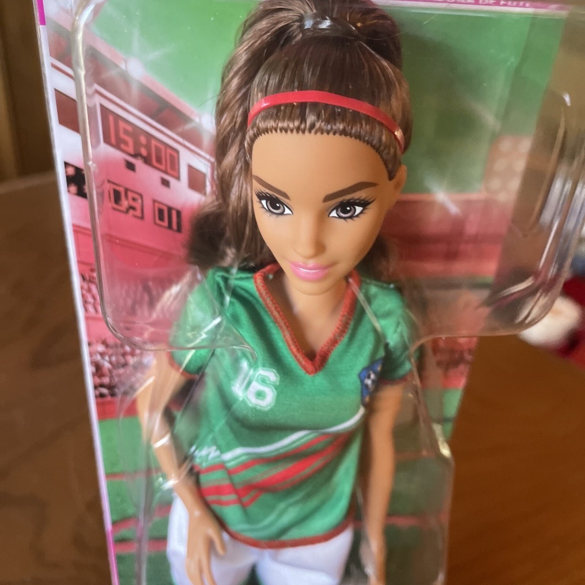 Barbie Soccer Doll, Brunette Ponytail, #16 Uniform, Soccer Ball