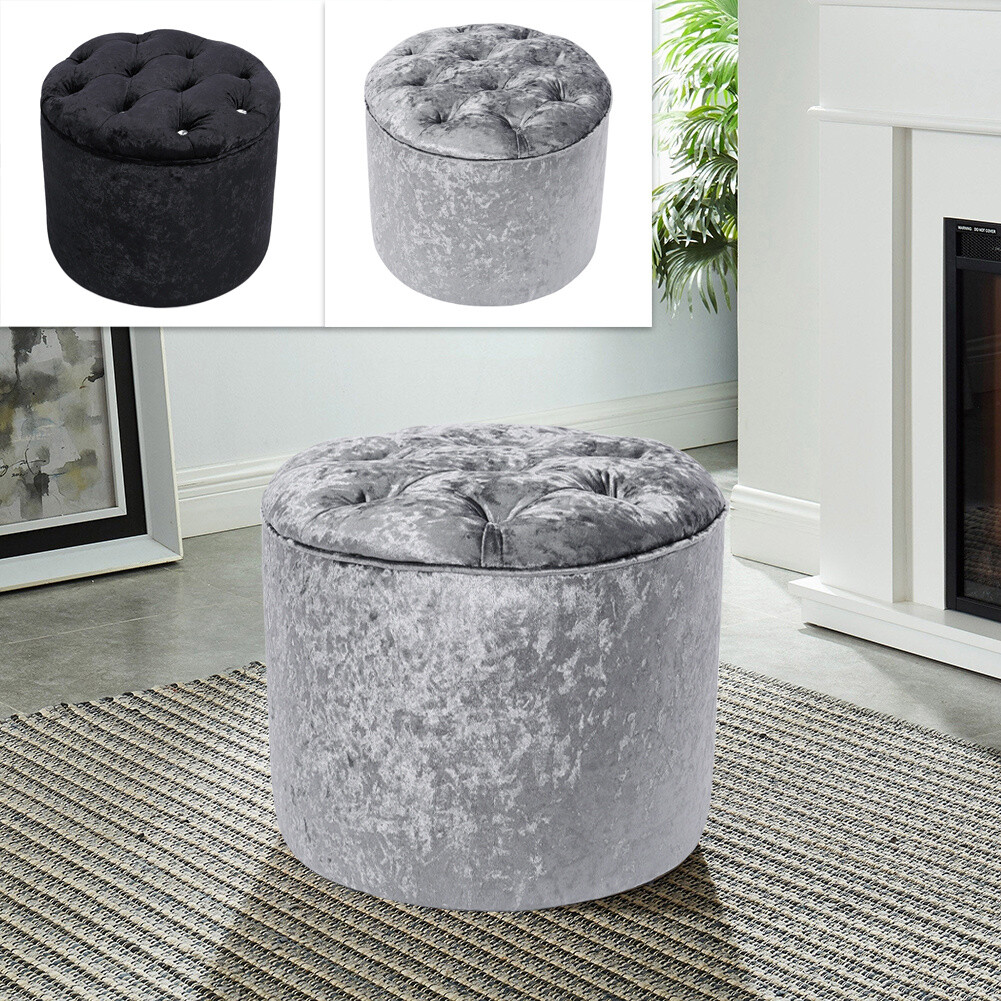 Crushed Velvet Footstool Stool Ottoman Velour Diamonds Pouffe