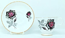 Royal Grafton Tea or Coffee Cup Saucer Black Rose Set Bone China Made in England