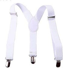 A Set of White Child Kids Girls Boys Suspenders Braces,Adjustable Clip on Y