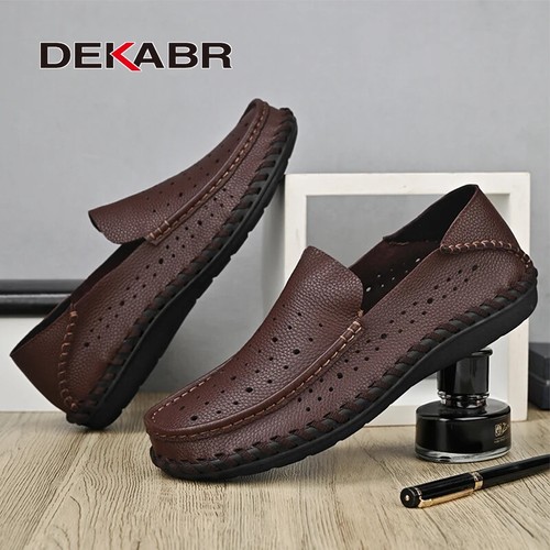 Men's Genuine Leather Slip on Flats Casual Shoes Handmade Loafer Driving Shoes - Picture 9 of 22