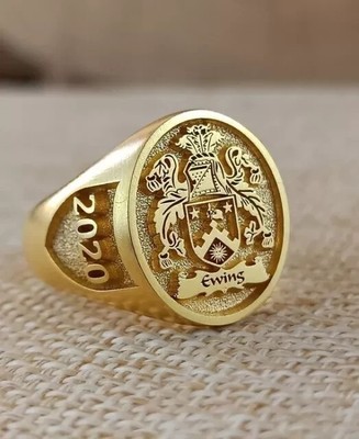 Family Crest Dainty Bridesmaid Ring 14K Yellow Gold Plated 925 Sterling Silver