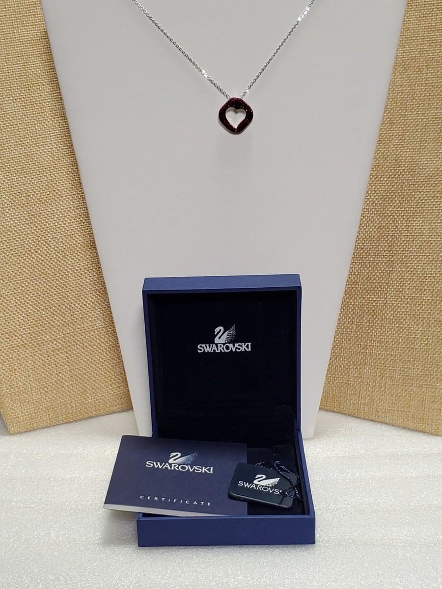 Swarovski Swan Red Crystal Pave Set Open Heart Silver Tone