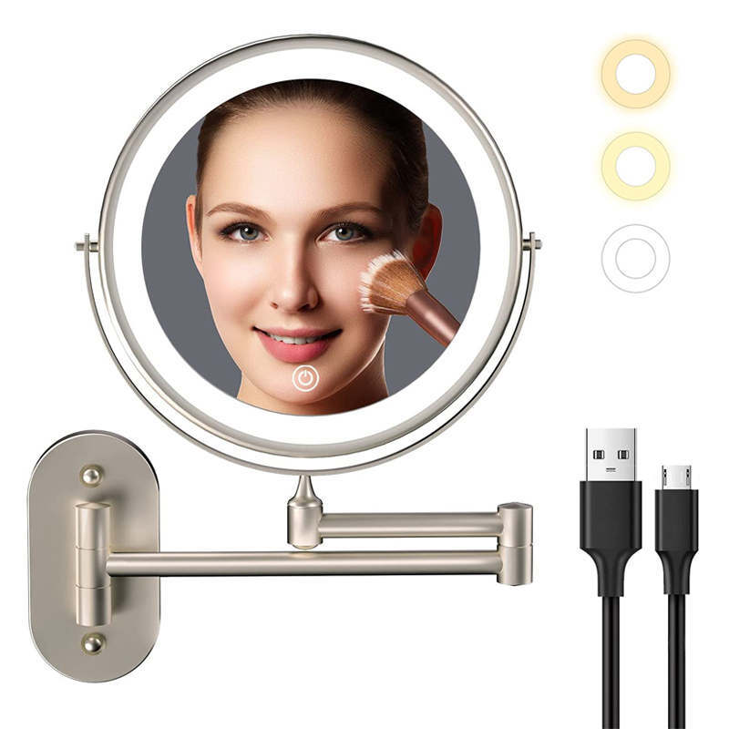 8'' LED Makeup 10X Mirror Brushed Nickel Magnifying Double Sided Vanity Mirrors eBay