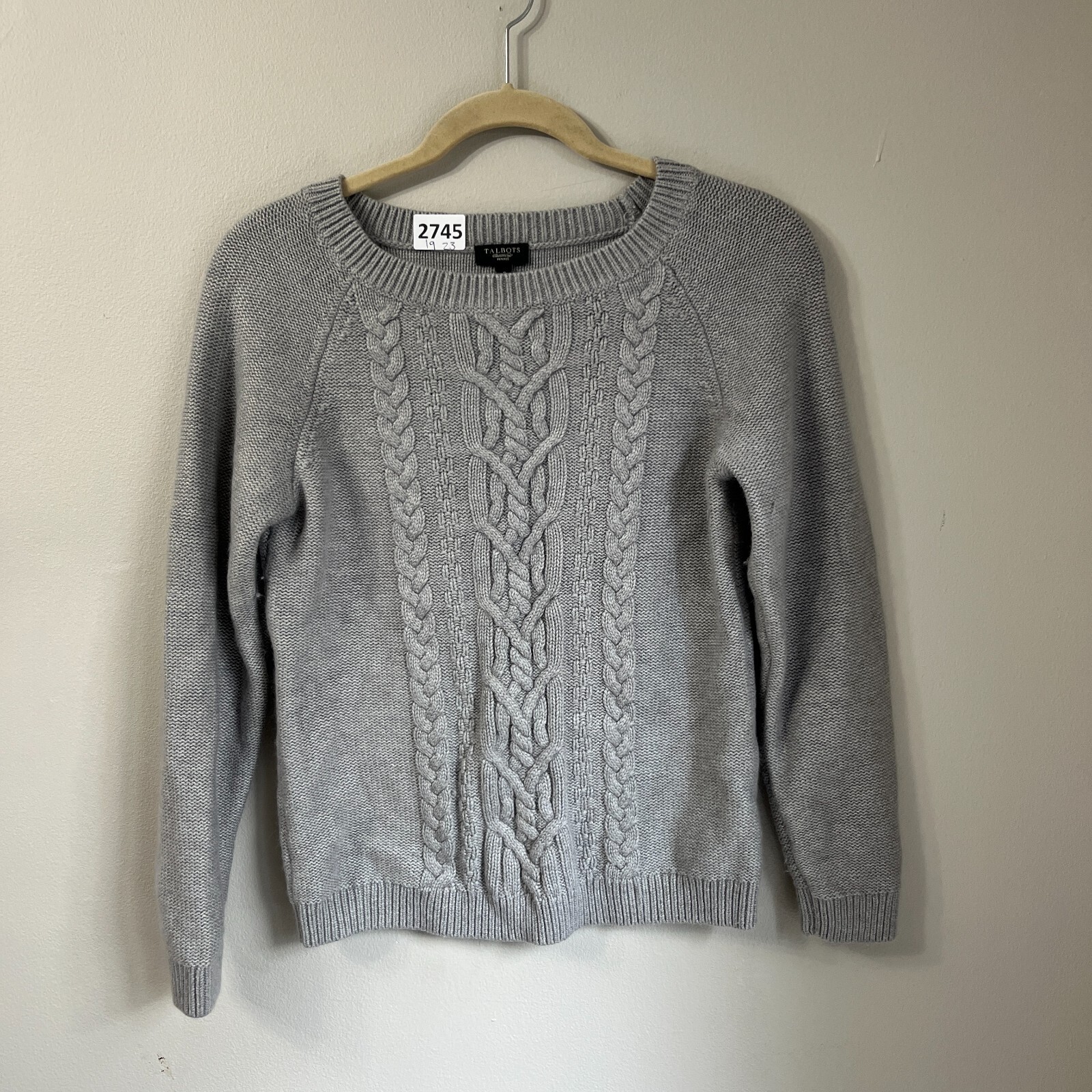 Talbots Sweater Women Gray Small Cable Knit Angora Crew Long Sleeve Pullover