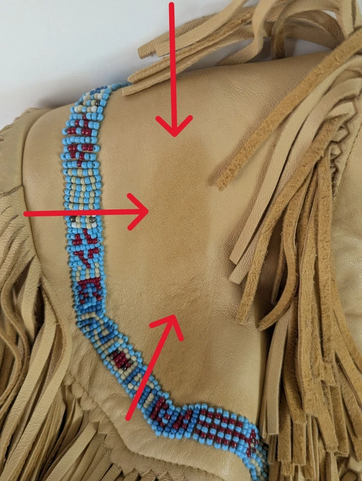 Vintage Ren Ellis Renegade Tan Leather Beaded Fringed Jacket Size 12 Womens - Image 2 of 4