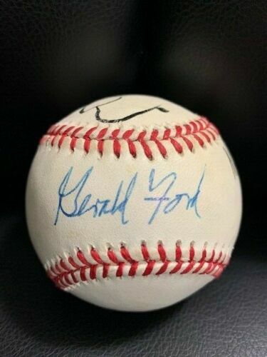 JEFF MACNELLY ORIGINAL GERALD FORD DRAWING ON BASEBALL BOTH SIGNED JSA LETTER Comic Art